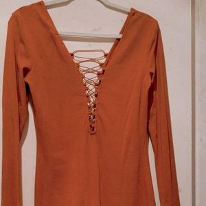 FOREVER 21 Rust Laced V Front & Back Dress